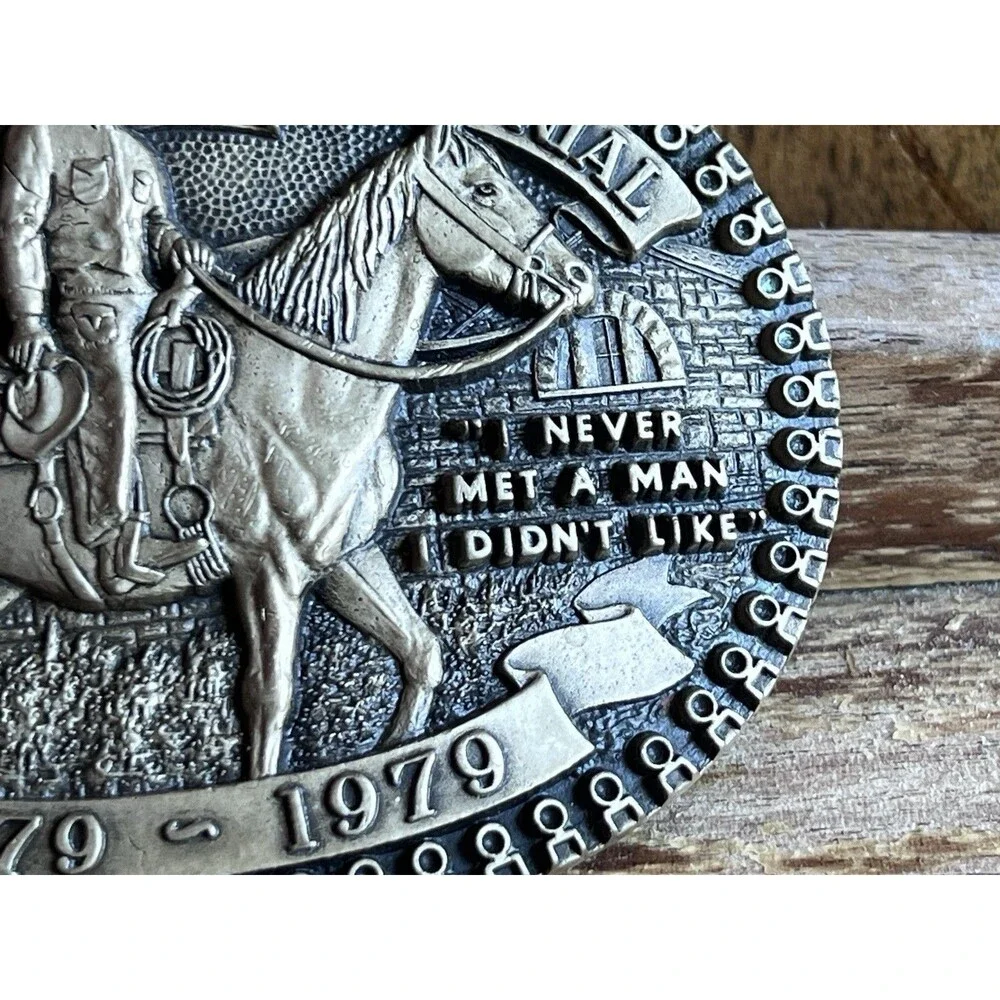 Vintage 1979 Will Rogers Centennial solid brass belt buckle